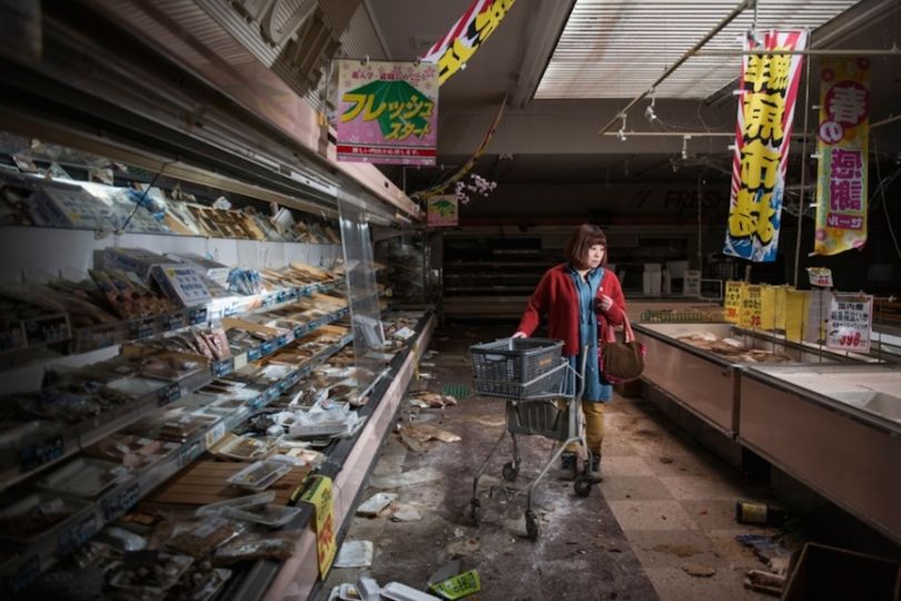 Staged image of a former worker returning following the Fukushima disaster. Photograph: Carlos Ayesta and Guillaume Bression/Courtesy of Atkins CIWEM Environmental Photographer of the Year